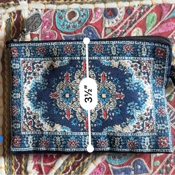 Ornate Blue and Red Woven Tapestry Coin Purse 5.5” Oriental Pattern - Picture 3 of 7